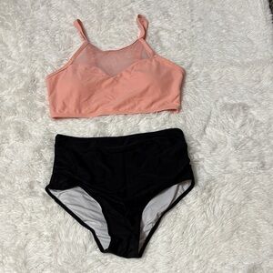 NWOT Suuksess Color Block Pink And Black 2 Piece Swimsuit S